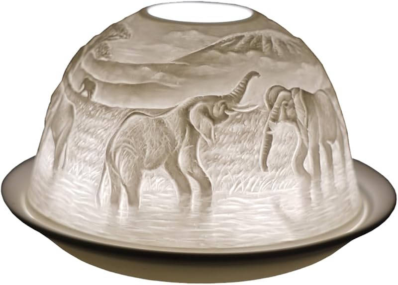Cello Porcelain Tealight Holder Dome Elephant 3D Projection Gift