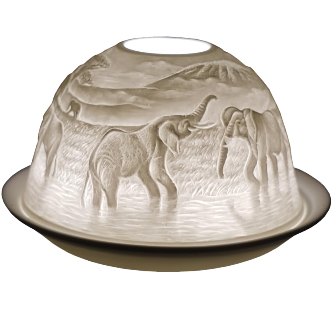 Cello Porcelain Tealight Holder Dome - Elephant Design with 3D Projection Image & Loving Message Scented Unscented Candle LED Lights Candle Wax Warmer Gifts Ornament Bedroom Home Present