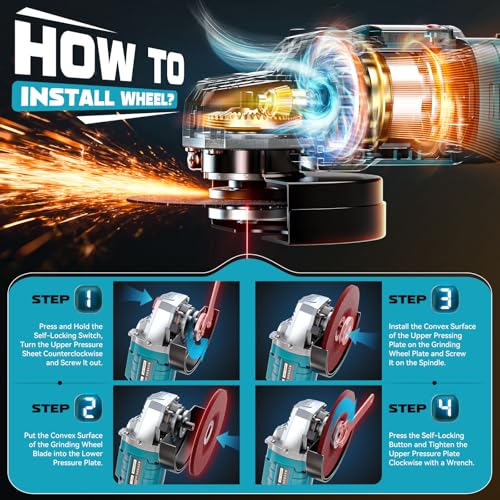 Ecarke Radial Pequeña, Amoladora Bateria Compatible con Makita 18V, Motor Sin Escobillas, 3 Niveles Velocidad, 10000 rpm, Disco 125mm, Pantalla LCD y Juego 12 Accesorios(Solo Productos)-Azul Marino