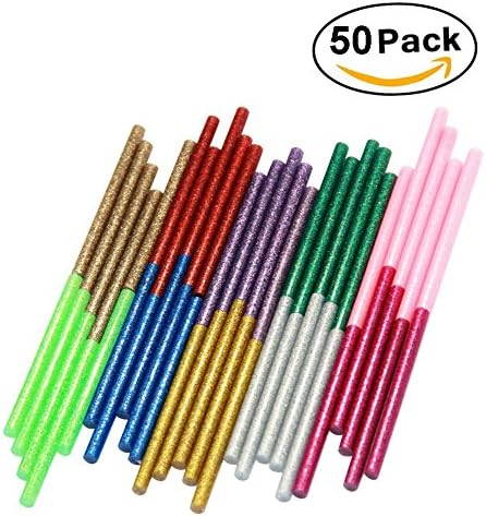 50 Pack 10 colors Glitter Hot Glue Gun Sticks 7mm By 10 cm Hot Melt Glue Sticks Mini for DIY Art Craft