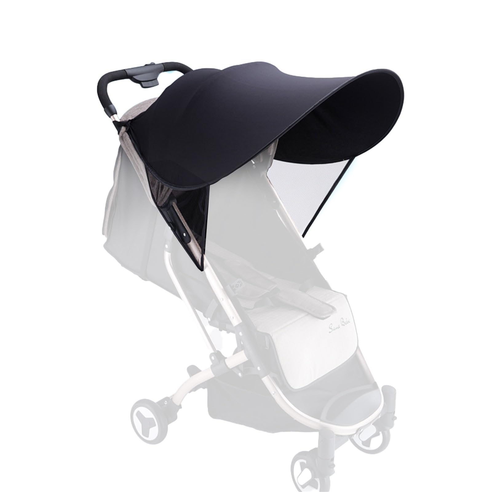 FUIPVGI Pram Sun Shade, Baby Strollers Sun Shade Canopy Foldable Adjustable Baby Sunshade Pram Shade, Breathable Windproof Anti-UV Sunshade for Pram for Small Stroller, High Landscape Cars (Black)