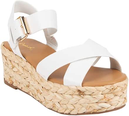 Amazon.com | Qupid Raffia Flatform Sandals White | Platforms & Wedges