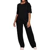 HBQ Women's 2 Piece Outfits Loose Fit Tops Wide Leg Pants Short Sleeve Lounge Matching Sets Sweatsuits
