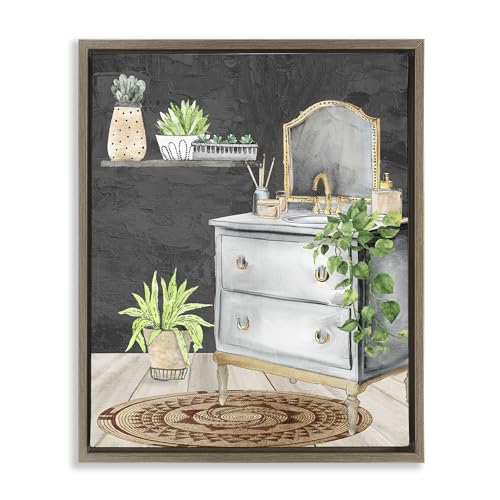 Relaxed Green Bath Vanity, 16 x 20 Inch Canvas in Floater Frame