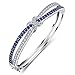 Caperci Cubic Zirconia Created Blue Sapphire Love Knot Bangle Bracelet for Women, 7.25''
