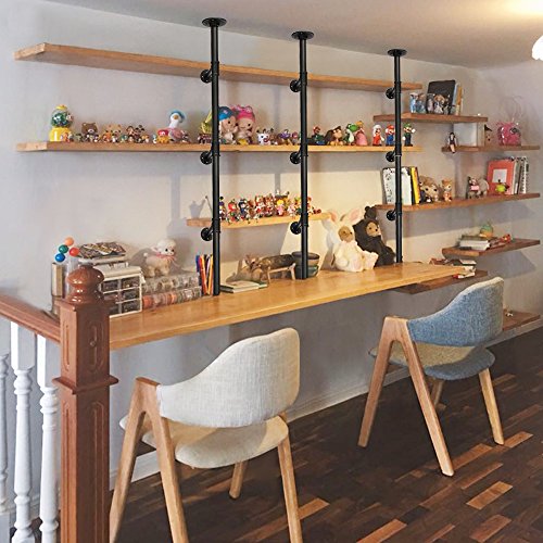 3S 4-Tiers Rustic Urban Style Metal Wall Mounted Iron Pipe Ledge Shelf, Bracket Pipe Wall Shelf DIY Storage Organizer (2 pcs),Black