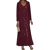 Sequin Chiffon Mother of The Bride Dresses for Wedding Long Sleeve Mother Groom Dress with Jacket