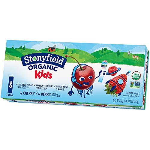 Stonyfield Organic, YoKids Cherry and Berry Low Fat Yogurt Squeezers, 2 oz, 8 Count