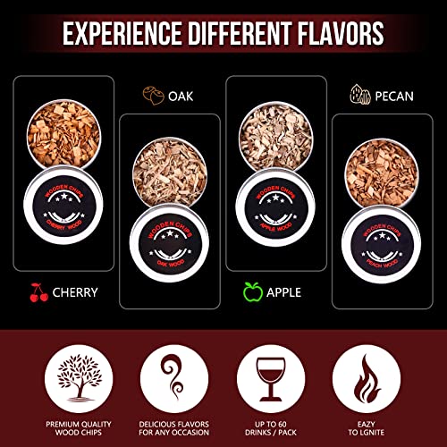 Cocktail Smoker Kit with Torch, Bourbon Whiskey Smoker Infuser Kit with 4 Flavors Wood Chips, Old Fashioned Drink Smoker Kit, Birthday Bourbon Whiskey Gifts for Men, Dad, Husband (Without Butane)