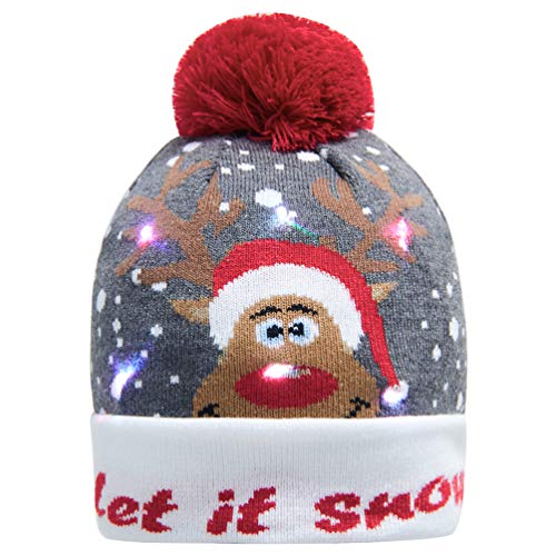 Unisex Ugly Light Up Christmas Knit Beanie Hats 6 Colorful Led Family Xmas Party Holiday Caps