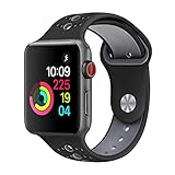 GHIJKL Sports Band for Apple Watch 38mm 42mm, Soft Silicone Replacement iWatch Wristband for Apple Watch Sport, Series 1, 2, 3-Black/Gray-38mm