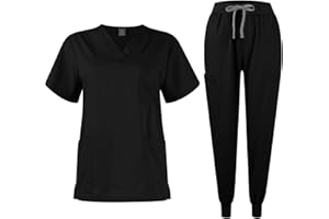 NAKHOPAZ Scrubs for Women Set 2024 Fall Medical Uniform Stretch V-Neck Scrub Top & Jogger Pant with Pockets