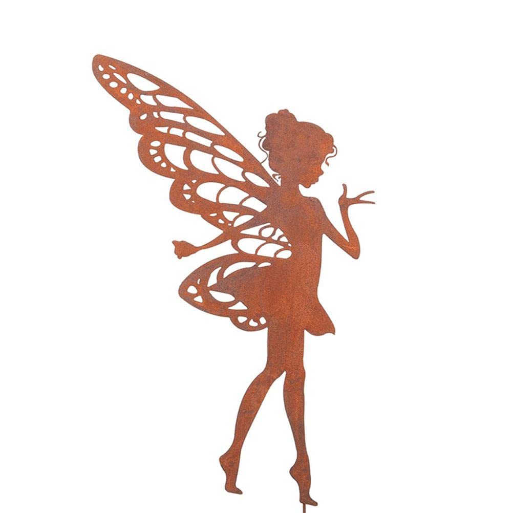 FCHMY Metal Fairy Silhouette Sculpture, Elf Sitting Garden Decoration Rust Look, Girl Silhouette Garden Statue for Garden, Patio, Balcony, Flower Pot