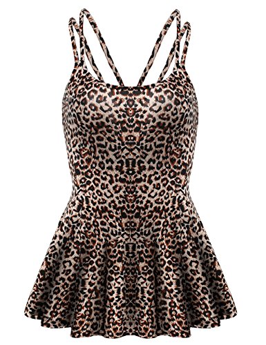 Meaneor Women's Casual Strap Sleeveless Summer Flare Tank Top (Leopard XL)