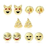 Emoji Stud Earrings - 10 Pcs In 1 Set 18K Gold Plated With Enamel (Cats & Dogs)