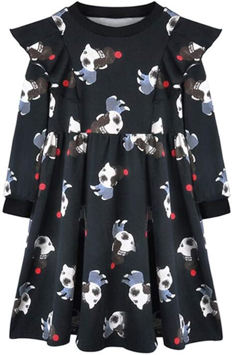 Vestido para Niña Algodón Ropa Ruffle Mangas Largas Perro Floral ...