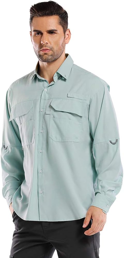 Men's UPF50+ Long Sleeve Shirt, Outdoor Sun Protection Dry Fit Cooling Hiking Fishing Shirts: Clothing