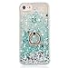 iPhone 7 Case Crystal Clear Quicksand Liquid - JAZ Finger Ring Stand Ultra Thin Soft Transparent Plastic Floating Luxury Bling Glitter Sparkle Diamond Case for iPhone 7 /iphone 8 (Heart Green)