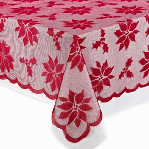 BB&amp;B Red Poinsettia Lace Fabric Tablecloth Christmas Table Cloth 60x104 Ob