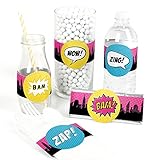 Big Dot of Happiness BAM! Girl Superhero - DIY Party Supplies - Baby Shower or Birthday Party DIY Wrapper Favors & Decorations - Set of 15