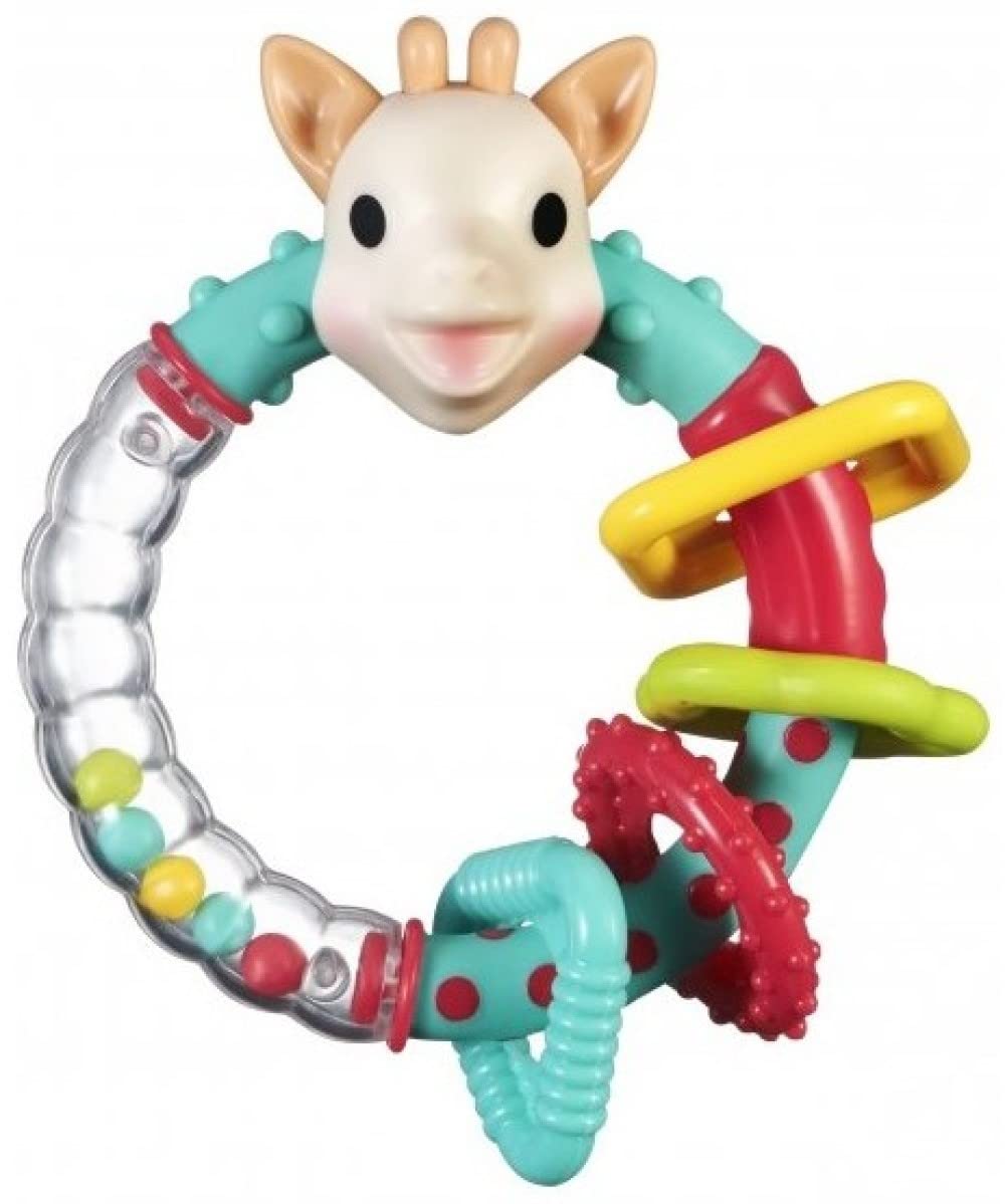 Sophie la Girafe 2-in-1 Multi-Textured Baby Rattle and Teething Toy, Easy to Grip Baby Sensory Teething Ring Toy, Suitable for 3 months+
