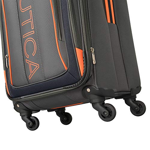 Nautica 3 Piece Luggage SetLightweight for Travel4, Grey/Orange Cas