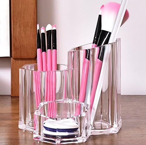 Clear Cosmetic Makeup Brush Holder, Makeup Organizer for Brushes, Makeup Brush Cup, Trio Cup for Vanity, Acrylic