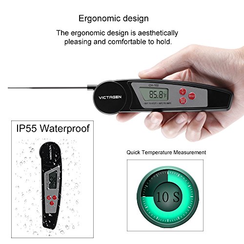 Victagen Instant Reading Thermometer Super Fast Digital Electronic Food Thermometer Cooking Meat Thermometer with Collapsible Internal Probe for Kitchen Cooking BBQ Grill Smoker Candy Outdoor - Thumbnail 2