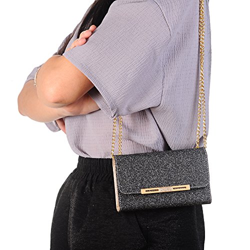 Samsung Galaxy S9 Case, DMaos Bling Glitter Women PU Leather Wallet Credit Card Slot Money Handbag Magnetic Detachable with Chain Cute Lady - Black - Thumbnail 7