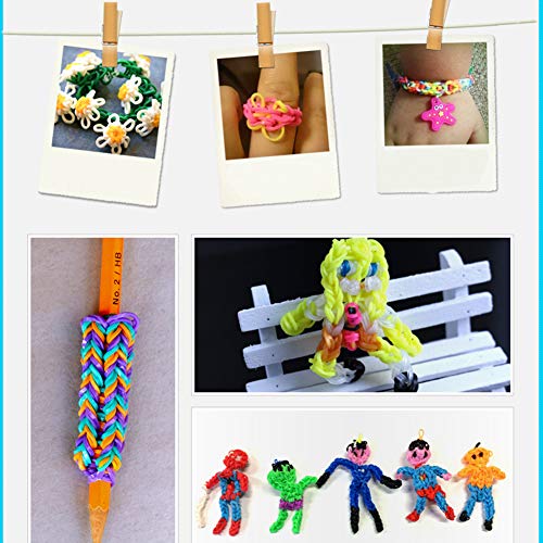 600Pcs Colorful Rubber Bands Refill + 480Pcs S Clip+ 1 Loom Hook for Loom Rubber Band Knitting Loom Hook Tool Loom Kit DIY Rubber Band Bracelet Woven S Clips Connectors Refills for DIY Bracelet Kit B