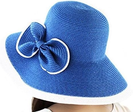 Great Girls Favorite Color Large Bow Large Brimmed Hat / Beach Hat Sky Blue