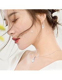 Merdia - Juego de collar y pendientes de plata de ley 925 con forma de lágrima para mujer