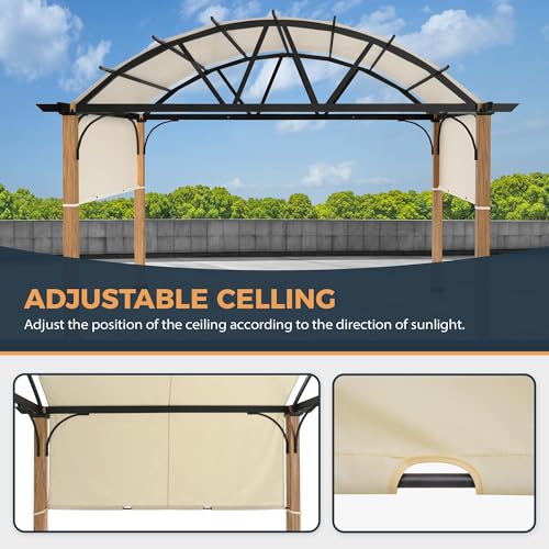 HAPPATIO 10' X 13' Outdoor Pergola with Sling Retractable Canopy, Wood-Like Aluminum Patio Pergola Shade for Patio, Backyard, Garden,Poolside image 27