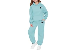 2025 Girls Sweatsuit Set Cute Heart Hooded Sweatshirt & Jogger Pants with Pocket Casual Outfits Set Boys Athletic