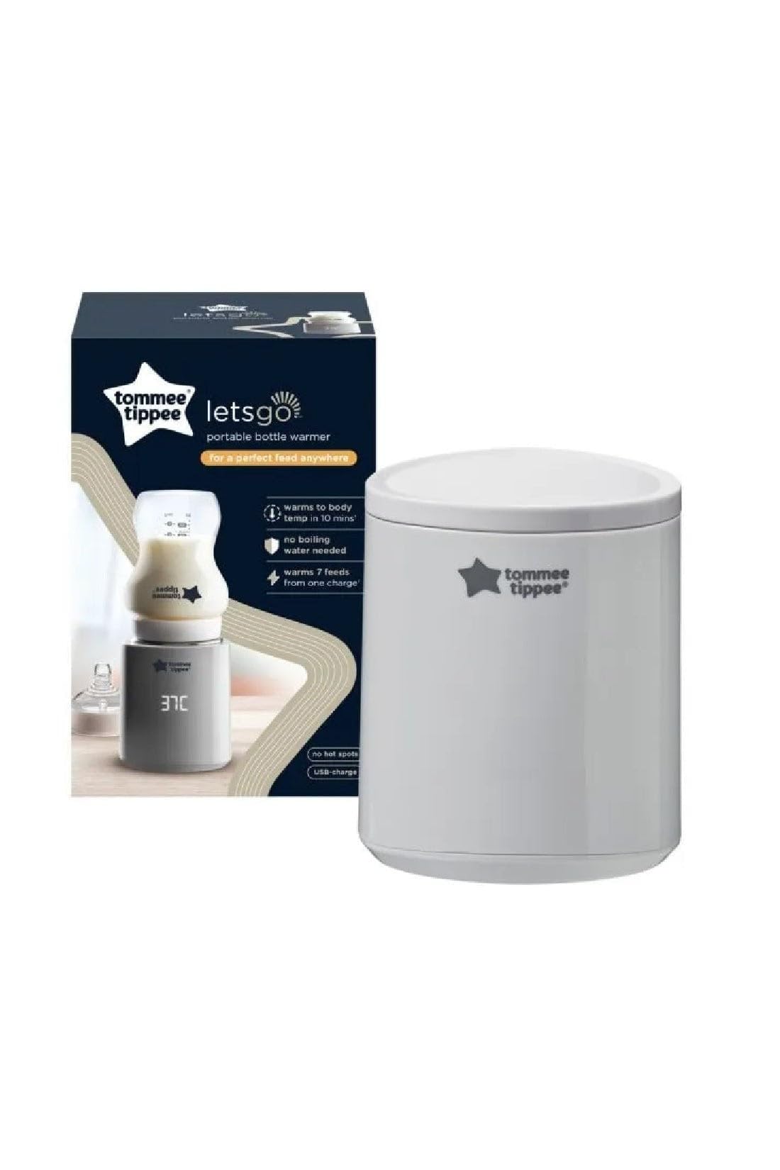 Tommee Tippee LetsGo Portable Baby Bottle Warmer, Warms Breast Milk, USB Rechargeable, Electric Bottle Warmer, Lightweight and Travel Friendly