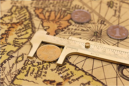 Shuxy Retro Vernier Caliper Copper Alloy Mini Brass Sliding Pocket Caliper Metal Double Scale for Measuring Gemstones and Jewelry Components Bead Wire Guitar Repair 120 mm/4.75" - Thumbnail 2