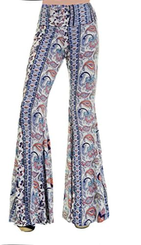 Sugar Rock Women Paisley Palazzo Hippie Pants Fold-Over Waist Bell Bottom Leg