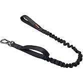 EXCELLENT ELITE SPANKER Military Bungee Dog Leash Elastic Leads Rope with 2 Padded Control Handle for Medium and Small Dogs (Black)