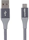 AmazonBasics Double Braided Nylon USB 2.0 A to Micro B Charger Cable | 1 Foot, Dark Grey