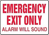 Accuform MEXT551VA Aluminum Safety Sign, Legend"Emergency EXIT ONLY Alarm Will Sound", 7" Length x 10" Width, Red on White