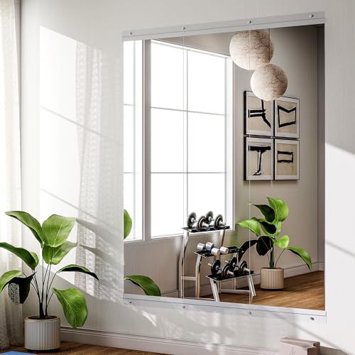 BEAUTYPEAK 3 x Full Body Mirrors 142 x 40 cm, Large Gym Mirror, Wall Mirror, Dance Mirror, Tempered Glass, Frameless for Garage, Gym, Home Yoga