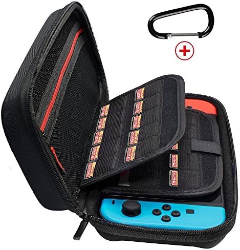 JABARY Nintendo Switch Case with 20 Game Holder New Design Hard Shell Travel Carrying Case, Protective Storage Bag Pouch for Nintendo Switch Console Accessories Black