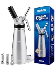 UPGRADED All Metal Whipped Cream Dispenser by ZOEMO - Reinforced Leak-Free Cream Whipper w/Durable Metal Body & Head, 3 Stainless Steel Decorating Tips - 1 Pint Canister Cream Maker