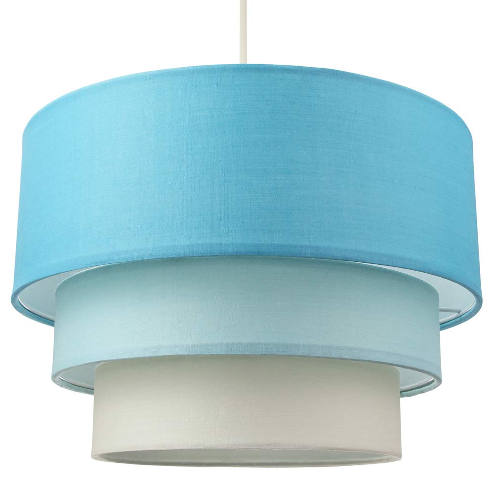 Contemporary Round Triple Tier Teal/Blue Cotton Fabric Designer Pendant Lighting Shade | 60w Maximum | Modern Style | 30cm Diameter by Happy Homewares
