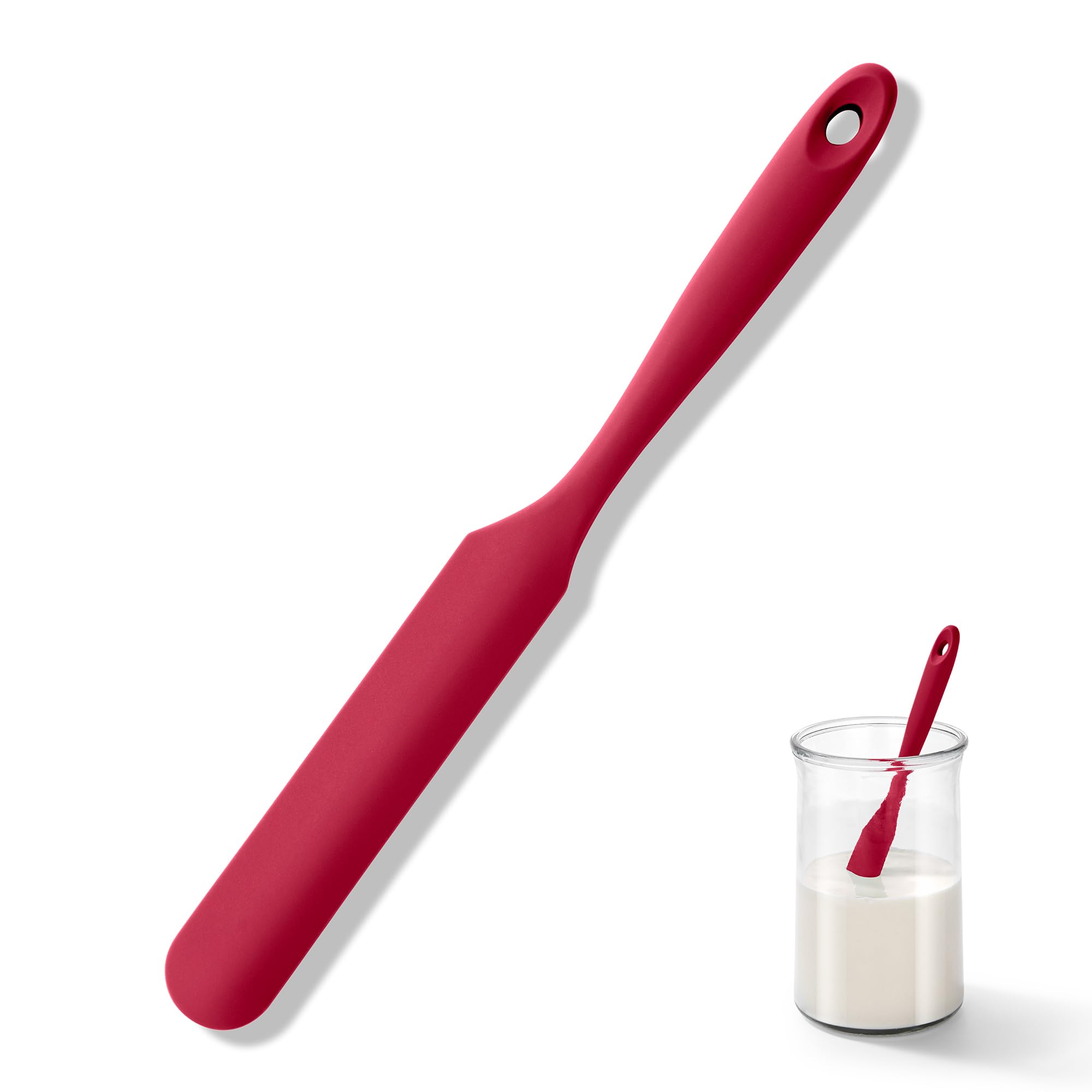U-Taste Silicone Jar Spatula: 315℃ Heat Resistant Flexible Rubber Jar Scraper with Long and Slim Handle for Scraping Sauces Batters, Stirring Sourdough Starters, Fits for Small Containers (Red)