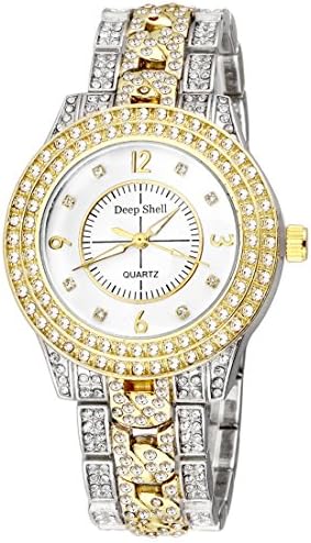 MINHIN Iced-out Studded with Diamond Wrist Watch Women Men Hip Hop Watch (Gold+Silver)