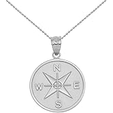 925 Sterling Silver Compass Medallion Charm Pendant Necklace