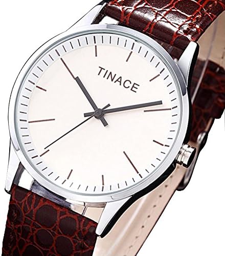 SIYL Men's Simple Style Watch with No Number White Face and Brown Leather Band|Gift Box