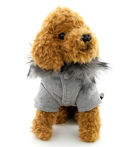 SELMAI Woolen Small Dog Coat Fur Collar Puppy Cat Dog Clothes for Winter Gray L
