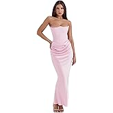 ANKOMINA Women's Strapless Boned Corset Satin Dress Sexy Backless Pleated Stitching Dresses for Wedding Cocktail